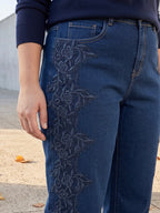 Jean Wide Leg – Grande Taille – Bandes Dentelle Latérales