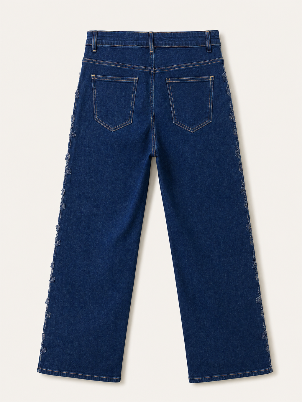 Jean Wide Leg – Grande Taille – Bandes Dentelle Latérales
