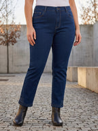 Jean Droit 7/8ème – Grande Taille – Broderie Bas de Jambe