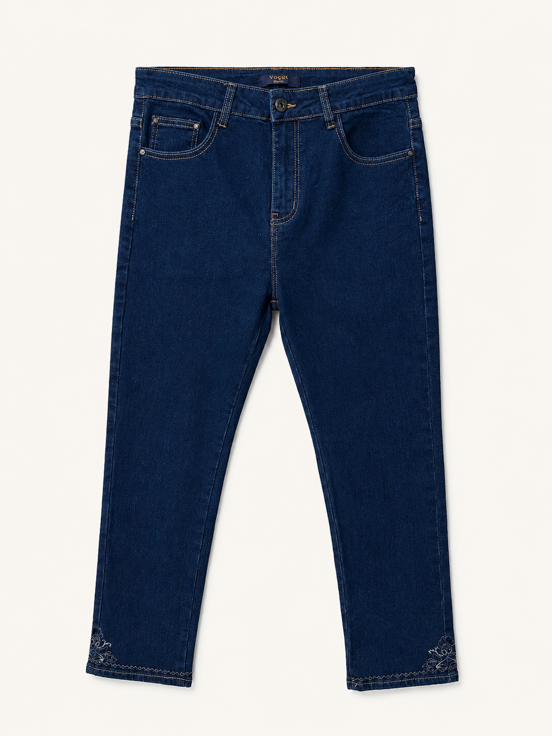 Jean Droit 7/8ème – Grande Taille – Broderie Bas de Jambe