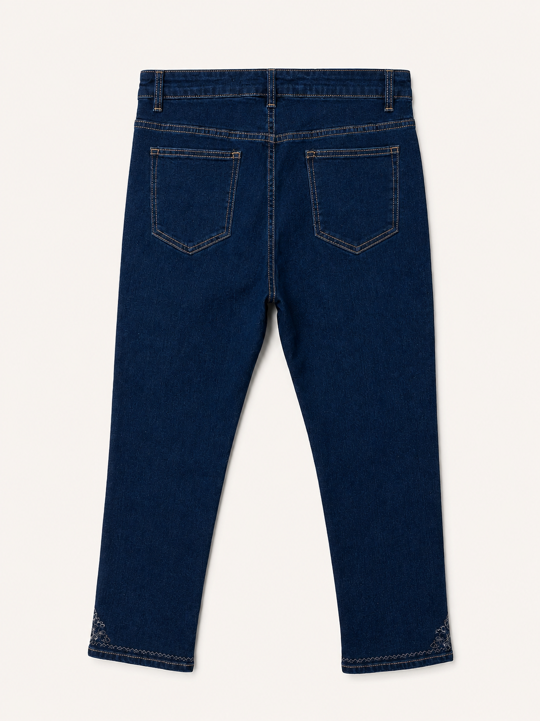 Jean Droit 7/8ème – Grande Taille – Broderie Bas de Jambe