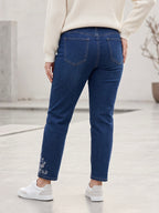 Jean Droit 7/8ème – Grande Taille – Broderies Fleurs