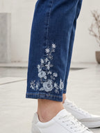 Jean Droit 7/8ème – Grande Taille – Broderies Fleurs