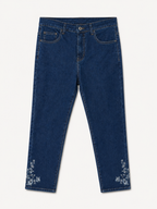 Jean Droit 7/8ème – Grande Taille – Broderies Fleurs