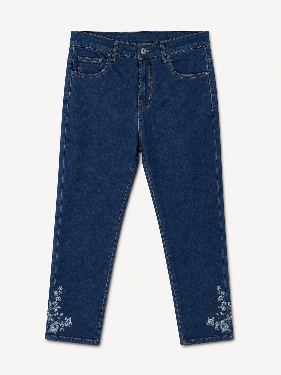 Jean Droit 7/8ème – Grande Taille – Broderies Fleurs