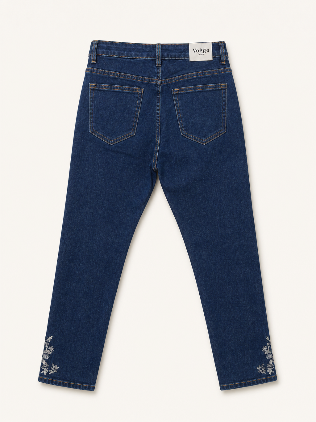 Jean Droit 7/8ème – Grande Taille – Broderies Fleurs