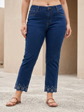 Jean Droit 7/8ème – Grande Taille – Broderie Bas de Jambe
