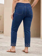 Jean Droit 7/8ème – Grande Taille – Broderie Bas de Jambe