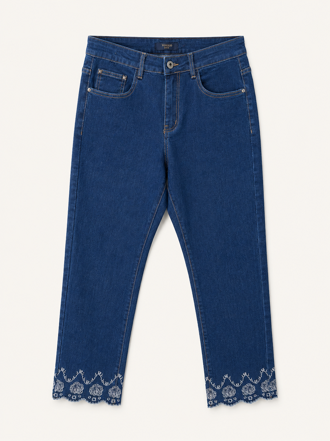 Jean Droit 7/8ème – Grande Taille – Broderie Bas de Jambe