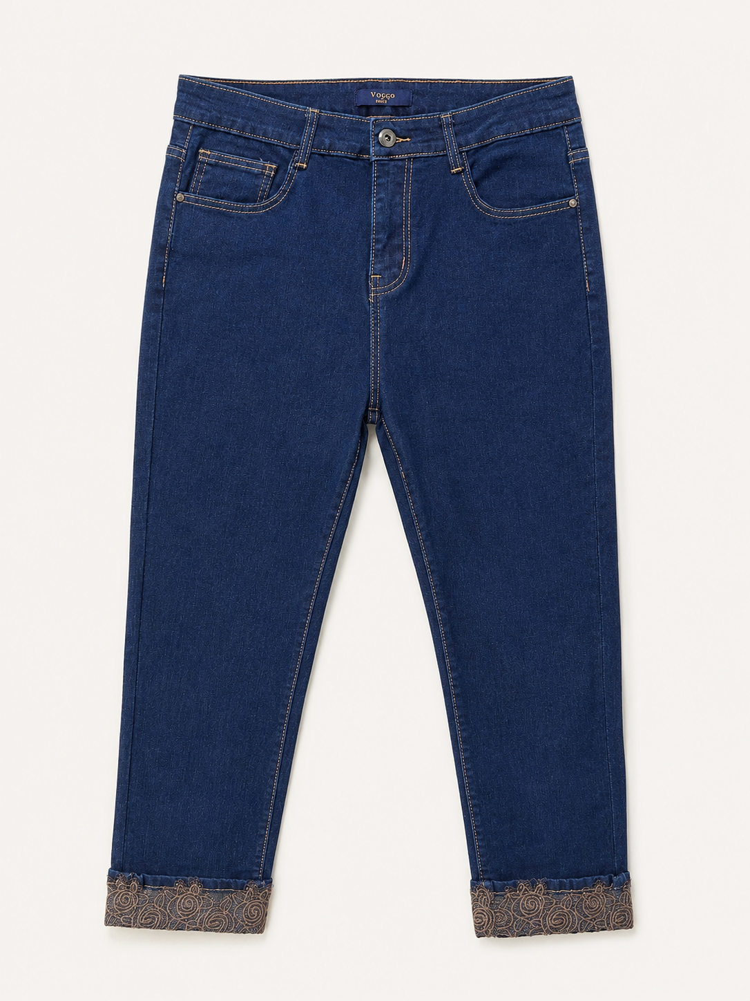 Jean Droit 7/8ème – Grande Taille – Dentelles Bas de Jambe