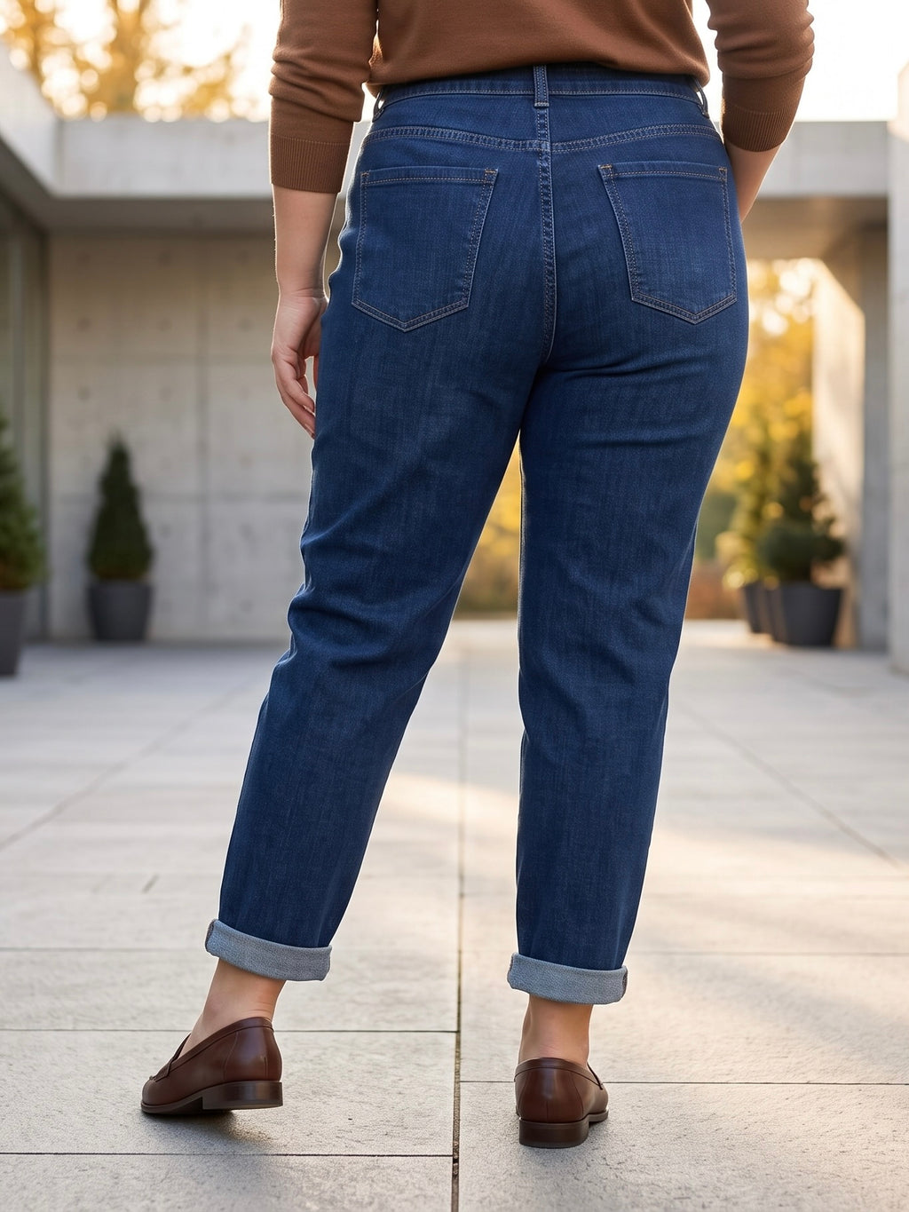Jean Mom Fit – Grande Taille – Boutons Dorés aux Poches