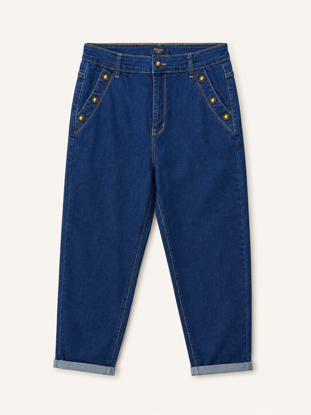 Jean Mom Fit – Grande Taille – Boutons Dorés aux Poches