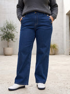Jean Wide Leg – Grande Taille – Boutons Dorés aux Poches