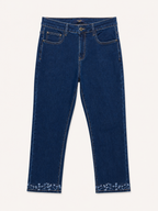 Jean Droit 7/8ème – Grande Taille – Broderie Fleurs Bas de Jambe