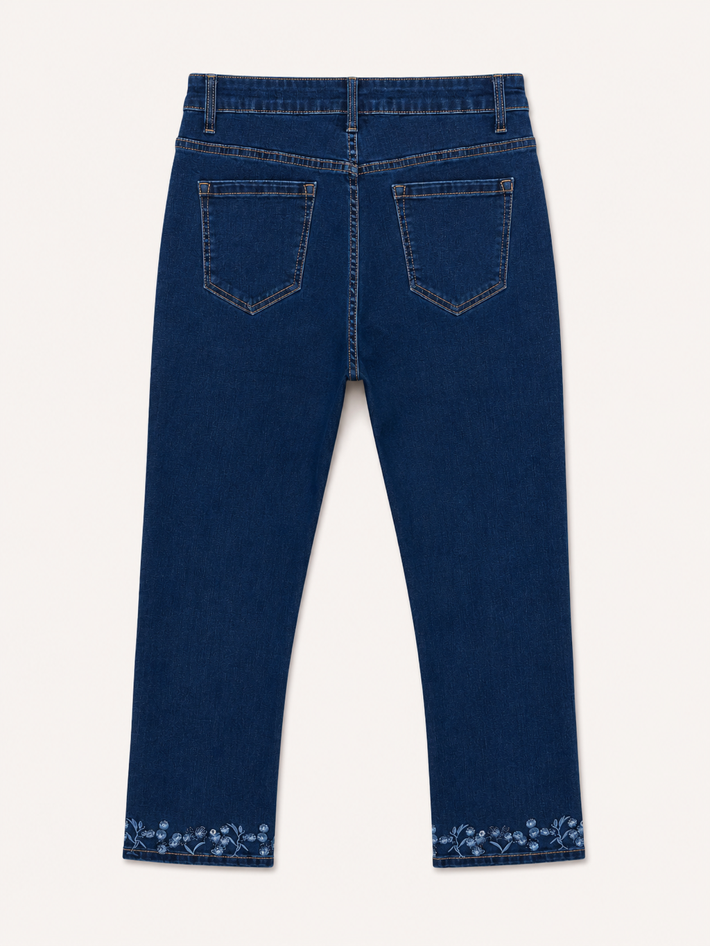 Jean Droit 7/8ème – Grande Taille – Broderie Fleurs Bas de Jambe