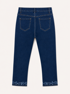 Jean Droit 7/8ème – Grande Taille – Broderie Fleurs Bas de Jambe