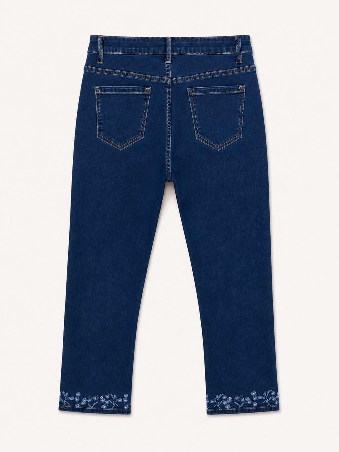 Jean Droit 7/8ème – Grande Taille – Broderie Fleurs Bas de Jambe