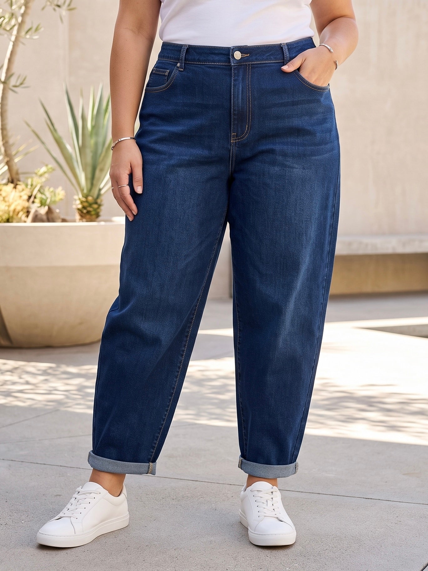 Jean Mom Fit – Grande Taille – Classique Bleu Foncé